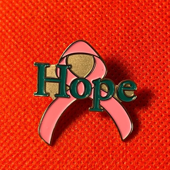 "Hope" Pink Breast Cancer Awareness Ribbon Enamel Pin - Picture 1 of 3